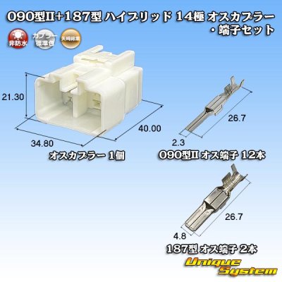 画像1: 矢崎総業 090型II+187型 ハイブリッド 非防水 14極 オスカプラー・端子セット (090型II 12極+187型 2極)