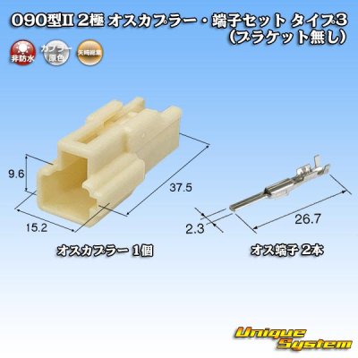 画像1: 矢崎総業 090型II 非防水 2極 オスカプラー・端子セット タイプ3 (ブラケット無し)