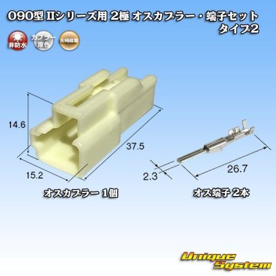 画像1: 矢崎総業 090型II 非防水 2極 オスカプラー・端子セット タイプ2