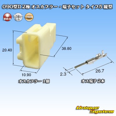 画像1: 矢崎総業 090型II 非防水 2極 オスカプラー・端子セット タイプ5 縦型