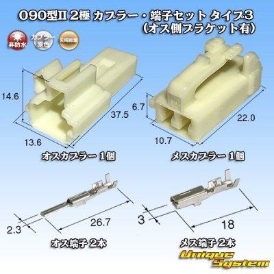 画像1: 矢崎総業 090型II 非防水 2極 カプラー・端子セット タイプ3 (オス側ブラケット有)