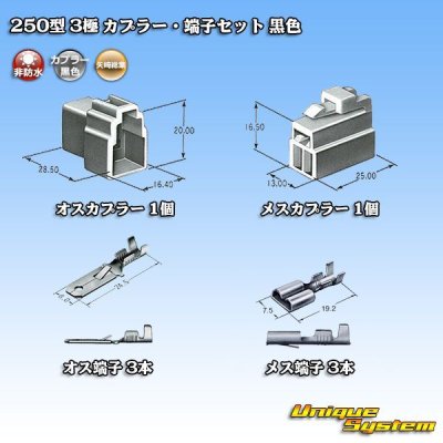 画像5: 矢崎総業 250型 CN(A) 非防水 3極 カプラー・端子セット 黒色