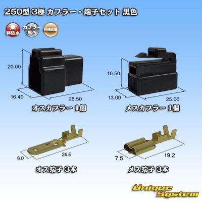 画像1: 矢崎総業 250型 CN(A) 非防水 3極 カプラー・端子セット 黒色