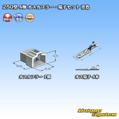 画像1: 矢崎総業 250型 CN(A) 非防水 4極 オスカプラー・端子セット 青色