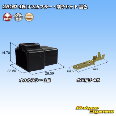 画像1: 矢崎総業 250型 CN(A) 非防水 4極 オスカプラー・端子セット 黒色