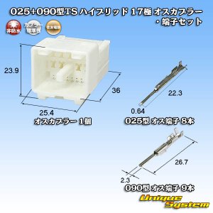画像: 住友電装 025+090型TS ハイブリッド 非防水 17極 オスカプラー・端子セット (025型TS 8極+090型TS 9極)