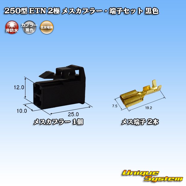 画像1: 住友電装 250型 ETN 非防水 2極 メスカプラー・端子セット タイプ1 黒色 (1)