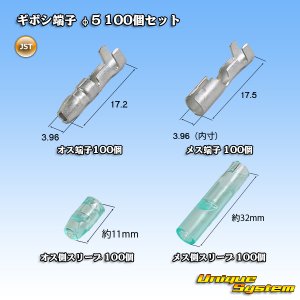 画像: JST 日本圧着端子製造 ギボシ端子 φ5 100個セット (端子 オス/メス各100個 スリーブオス/メス各100個 計400個セット)