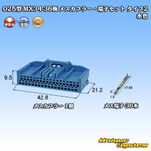画像: 日本航空電子JAE 025型 MX34 非防水 36極 メスカプラー・端子セット タイプ2 水色