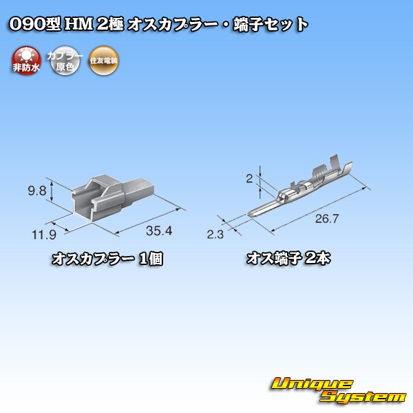 画像4: 住友電装 090型 HM 非防水 2極 オスカプラー・端子セット (4)