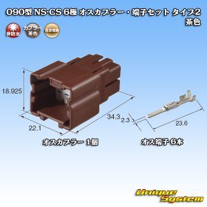 画像: 住友電装 090型 NS-CS 非防水 6極 オスカプラー・端子セット タイプ2 茶色