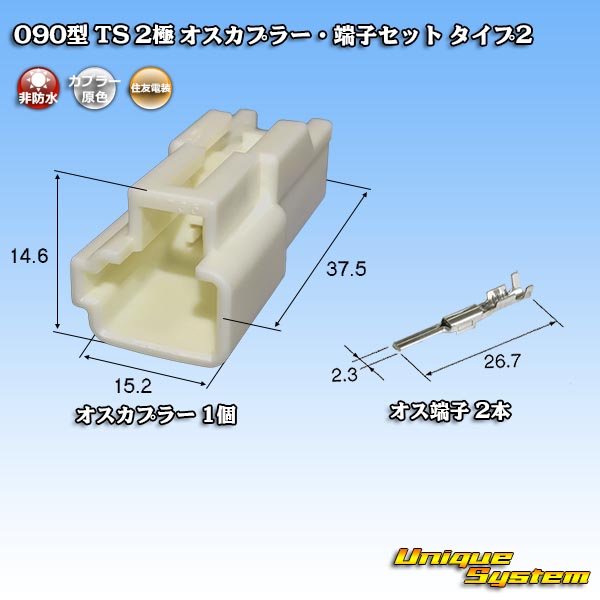 画像1: 住友電装 090型 TS 非防水 2極 オスカプラー・端子セット タイプ2 (1)