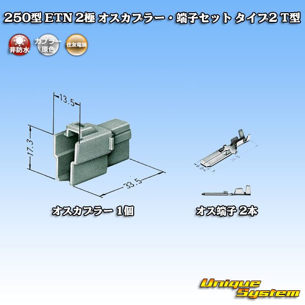 画像5: 住友電装 250型 ETN 非防水 2極 オスカプラー・端子セット タイプ2 T型 (5)