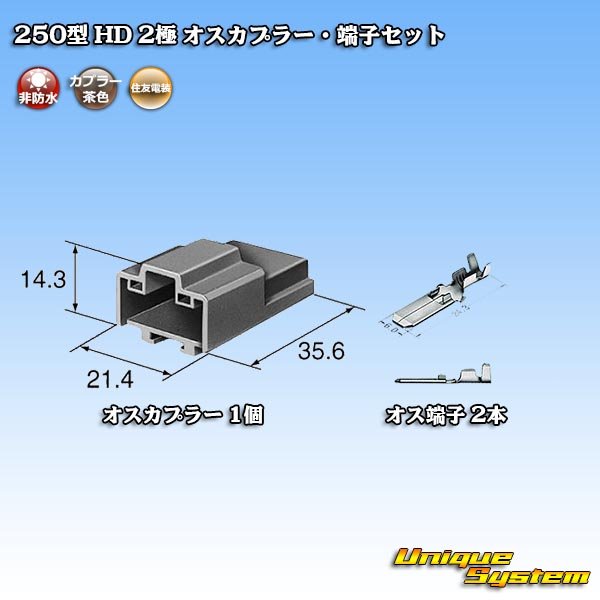 画像4: 住友電装 250型 HD 非防水 2極 オスカプラー・端子セット タイプ1 横一列 (4)