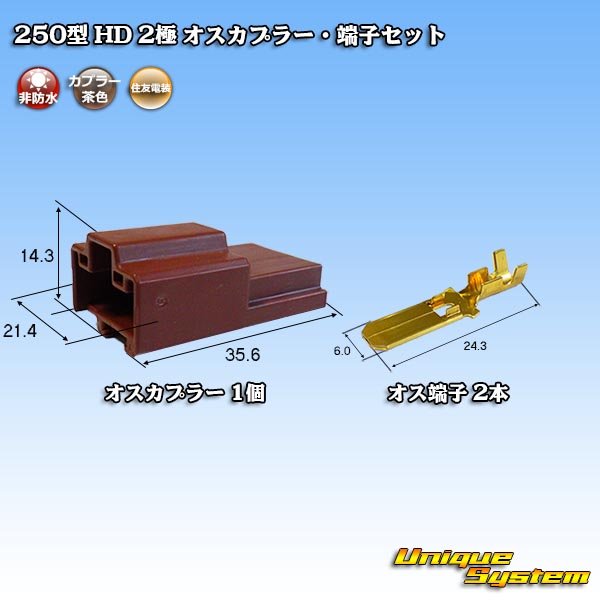 画像1: 住友電装 250型 HD 非防水 2極 オスカプラー・端子セット (1)