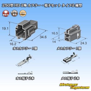 画像: 住友電装 250型 HD 非防水 2極 カプラー・端子セット タイプ2 縦型