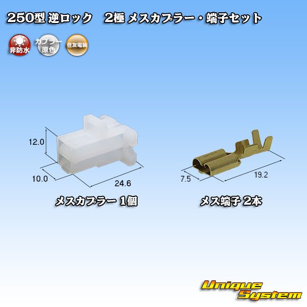 画像1: 住友電装 250型 逆ロック 非防水 2極 メスカプラー・端子セット (オス側ブラケット有り・無しどちらでも使用可) (1)