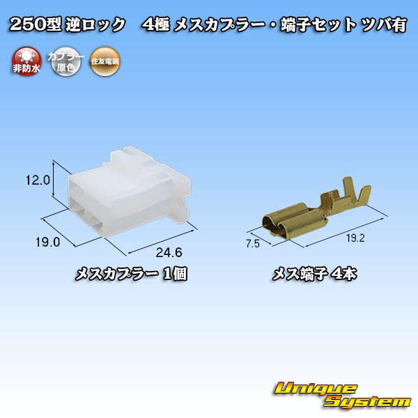 画像1: 住友電装 250型 逆ロック 非防水 ツバあり 4極 メスカプラー・端子セット (1)