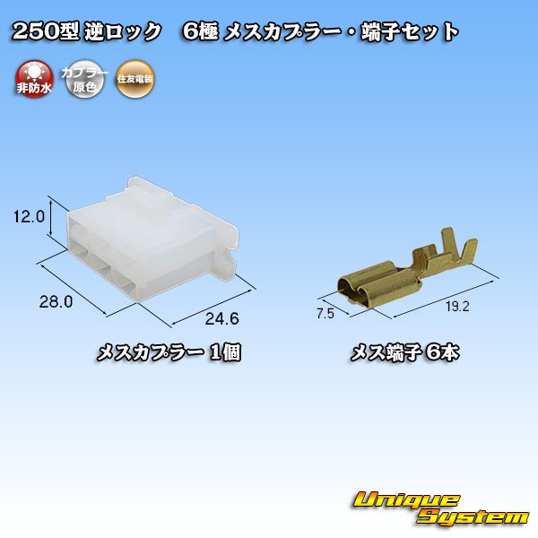 画像1: 住友電装 250型 逆ロック 非防水 6極 メスカプラー・端子セット (1)