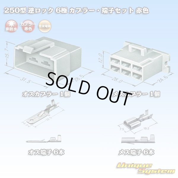 画像7: 住友電装 250型 逆ロック 非防水 6極 カプラー・端子セット 赤色 (7)