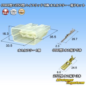 画像: 東海理化 090I型+250型 ハイブリッド 非防水 8極 オスカプラー・端子セット (090型I 5極+250型 3極)