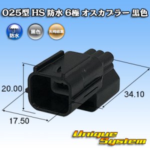 画像: 矢崎総業 025型 HS 防水 6極 オスカプラー 黒色