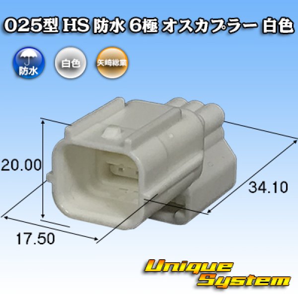 画像2: 矢崎総業 025型 HS 防水 6極 オスカプラー 白色 (2)