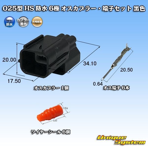 画像1: 矢崎総業 025型 HS 防水 6極 オスカプラー・端子セット 黒色 (1)