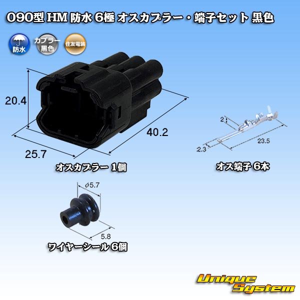 画像1: 住友電装 090型 HM 防水 6極 オスカプラー・端子セット 黒色 (1)