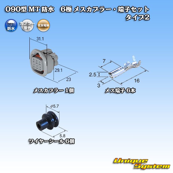 画像1: 住友電装 090型 MT 防水 6極 メスカプラー・端子セット タイプ2 (1)