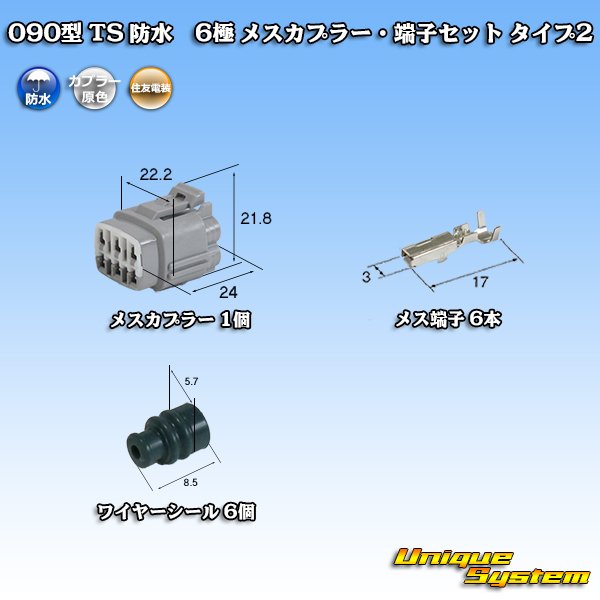 画像1: 住友電装 090型 TS 防水 6極 メスカプラー・端子セット タイプ2 (1)