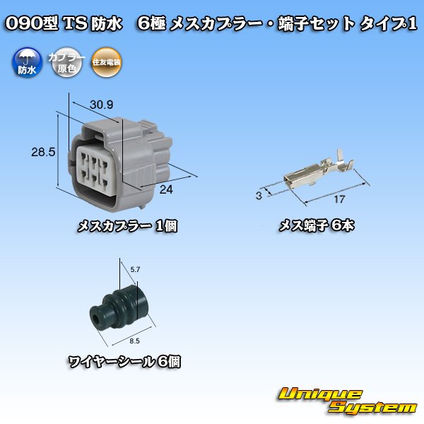 画像1: 住友電装 090型 TS 防水 6極 メスカプラー・端子セット タイプ1 (1)