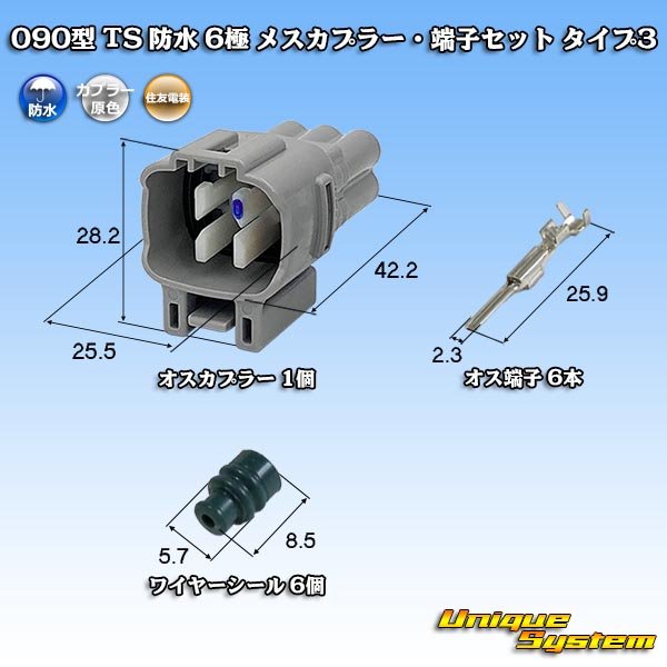 画像1: 住友電装 090型 TS 防水 6極 オスカプラー・端子セット タイプ3 (1)