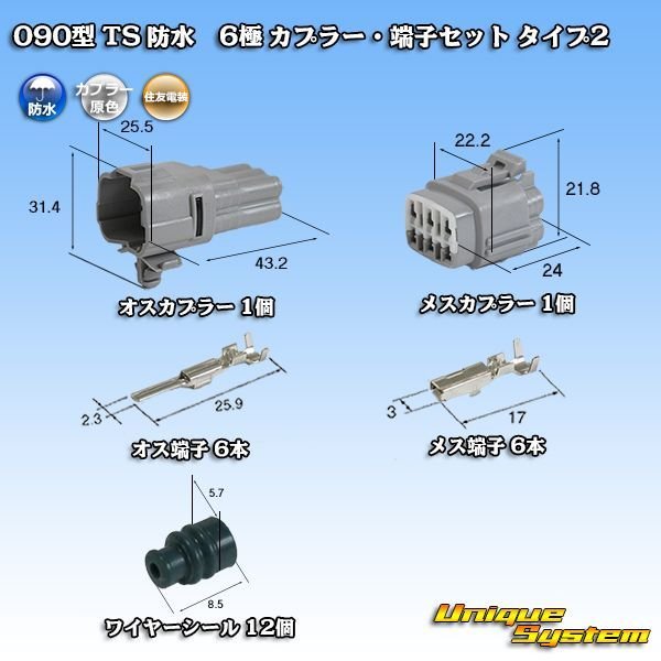画像1: 住友電装 090型 TS 防水 6極 カプラー・端子セット タイプ2 (1)