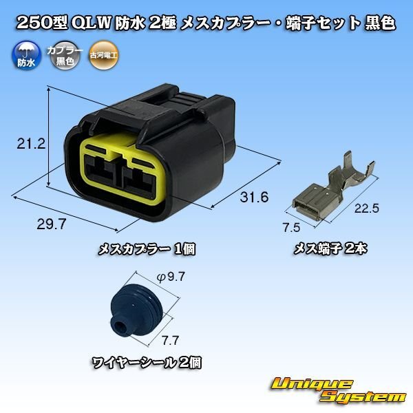 画像1: 古河電工 250型 QLWコネクタ 防水 2極 メスカプラー・端子セット 黒色 (1)