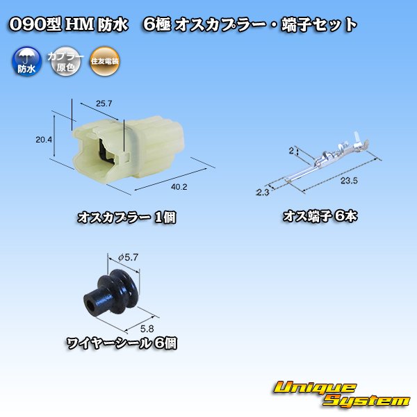 画像1: 住友電装 090型 HM 防水 6極 オスカプラー・端子セット (1)