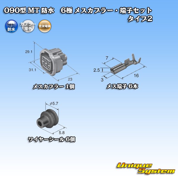 画像5: 住友電装 090型 MT 防水 6極 メスカプラー・端子セット タイプ2 (5)