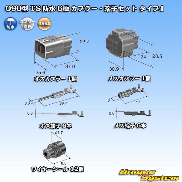 画像5: 住友電装 090型 TS 防水 6極 カプラー・端子セット タイプ1 (5)