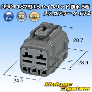 画像: 住友電装 090+187型TS ハイブリッド 防水 5極 メスカプラー タイプ2 灰色