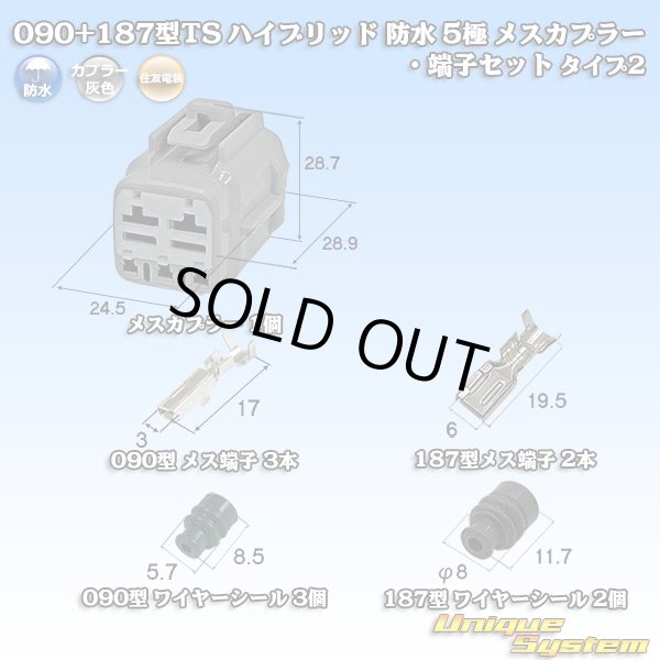 画像1: 住友電装 090+187型TS ハイブリッド 防水 5極 メスカプラー・端子セット タイプ2 灰色 (090型TS 3極+187型TS 2極) (1)