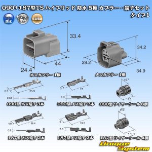 画像: 住友電装 090+187型TS ハイブリッド 防水 5極 カプラー・端子セット タイプ1 (090型TS 3極+187型TS 2極)