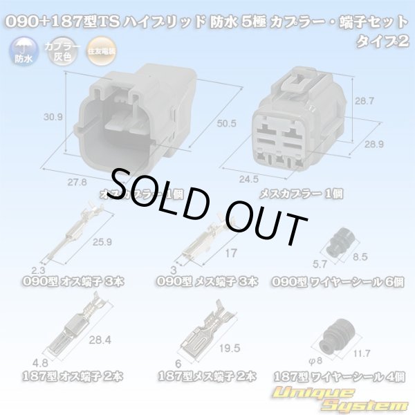 画像1: 住友電装 090+187型TS ハイブリッド 防水 5極 カプラー・端子セット タイプ2 灰色 (090型TS 3極+187型TS 2極) (1)