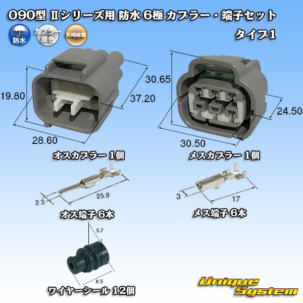 画像1: 矢崎総業 090型II 防水 6極 カプラー・端子セット タイプ1 (1)