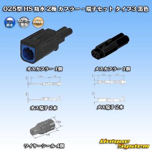 画像: 矢崎総業 025型 HS 防水 2極 カプラー・端子セット タイプ3 黒色