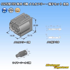 画像: 矢崎総業 025型 HS 防水 3極 メスカプラー・端子セット 黒色