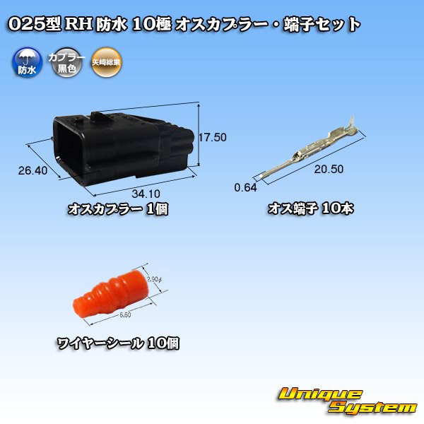 画像1: 矢崎総業 025型 RH 防水 10極 オスカプラー・端子セット (1)