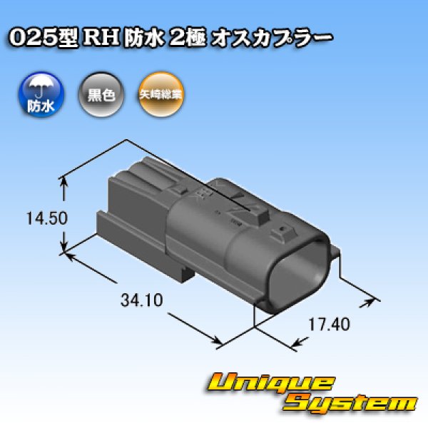 画像3: 矢崎総業 025型 RH 防水 2極 オスカプラー タイプ1 黒色 (3)