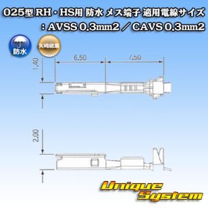 画像: 矢崎総業 025型 RH用 防水 メス端子 適用電線サイズ：AVSS 0.3mm2 / CAVS 0.3mm2 等