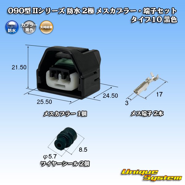 画像1: 矢崎総業 090型II 防水 2極 メスカプラー・端子セット タイプ10 黒色 (1)