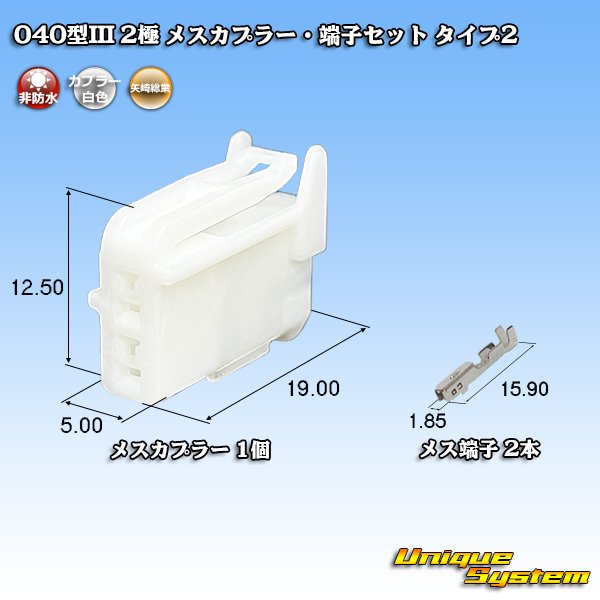画像1: 矢崎総業 040型III 非防水 2極 メスカプラー・端子セット タイプ2 (1)